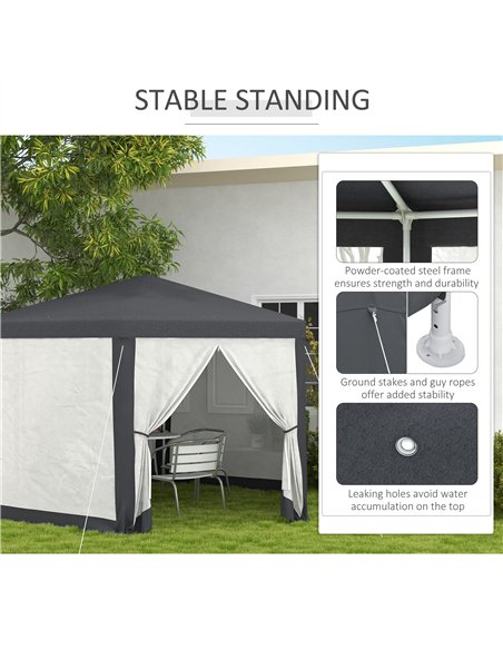 Outsunny 4M Hexagon Gazebo, Netting Party Tent, Patio Canopy Outdoor Event Shelter for Activities, Shade Resistant, Dark Grey - pic 119159 | FastDaddyshop