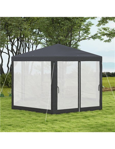 Outsunny 4M Hexagon Gazebo, Netting Party Tent, Patio Canopy Outdoor Event Shelter for Activities, Shade Resistant, Dark Grey - pic 119160 | FastDaddyshop