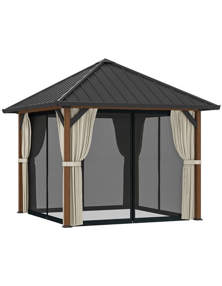 Outsunny 3 x 3(m) Hardtop Gazebo with Galvanised Steel Roof and Water Gutter, Waterproof Permanent Pavilion Garden Gazebo with N - pic 119163 | FastDaddyshop