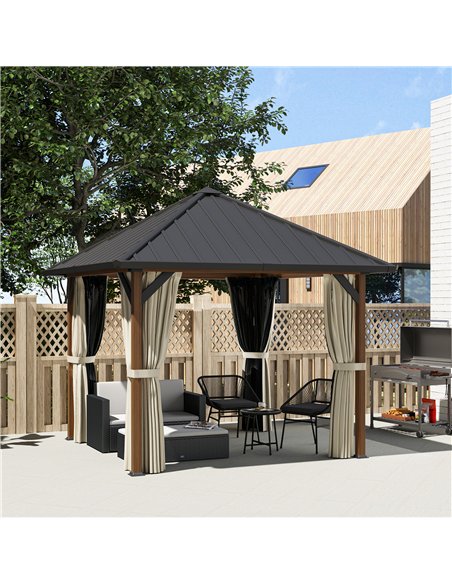 Outsunny 3 x 3(m) Hardtop Gazebo with Galvanised Steel Roof and Water Gutter, Waterproof Permanent Pavilion Garden Gazebo with N - pic 119164 | FastDaddyshop
