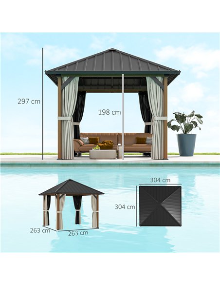 Outsunny 3 x 3(m) Hardtop Gazebo with Galvanised Steel Roof and Water Gutter, Waterproof Permanent Pavilion Garden Gazebo with N - pic 119165 | FastDaddyshop