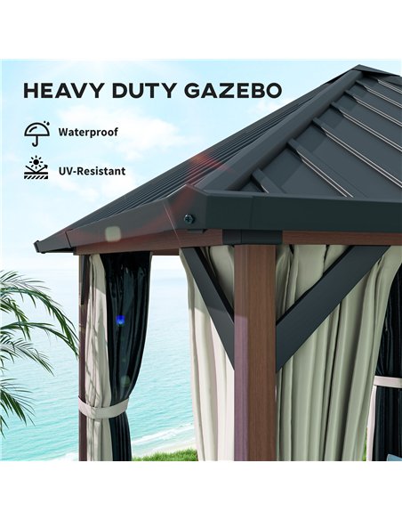 Outsunny 3 x 3(m) Hardtop Gazebo with Galvanised Steel Roof and Water Gutter, Waterproof Permanent Pavilion Garden Gazebo with N - pic 119166 | FastDaddyshop
