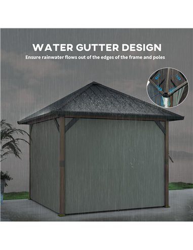 Outsunny 3 x 3(m) Hardtop Gazebo with Galvanised Steel Roof and Water Gutter, Waterproof Permanent Pavilion Garden Gazebo with N