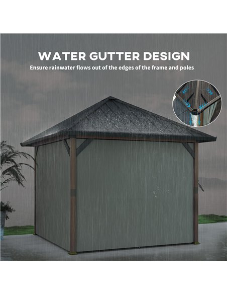 Outsunny 3 x 3(m) Hardtop Gazebo with Galvanised Steel Roof and Water Gutter, Waterproof Permanent Pavilion Garden Gazebo with N - pic 119167 | FastDaddyshop