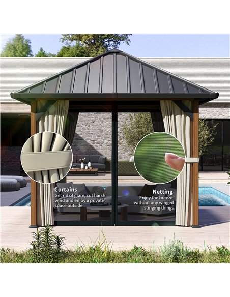 Outsunny 3 x 3(m) Hardtop Gazebo with Galvanised Steel Roof and Water Gutter, Waterproof Permanent Pavilion Garden Gazebo with N - pic 119169 | FastDaddyshop