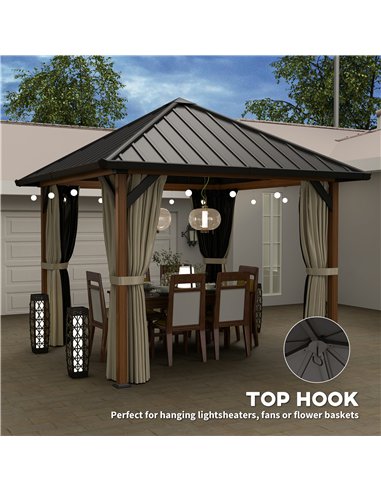Outsunny 3 x 3(m) Hardtop Gazebo with Galvanised Steel Roof and Water Gutter, Waterproof Permanent Pavilion Garden Gazebo with N