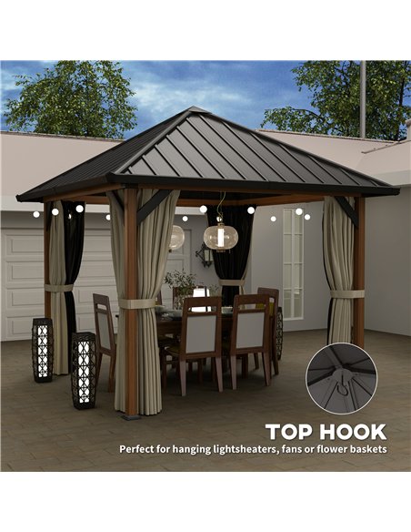 Outsunny 3 x 3(m) Hardtop Gazebo with Galvanised Steel Roof and Water Gutter, Waterproof Permanent Pavilion Garden Gazebo with N - pic 119170 | FastDaddyshop