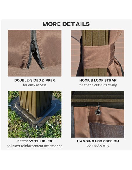Outsunny 3.65 x 3(m) Hardtop Steel Gazebo Canopy with Aluminium Frame, Double Roof, Net Sidewalls and Curtains, Coffee - pic 119178 | FastDaddyshop