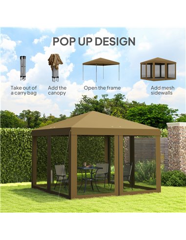 Outsunny 3 x 3 m Pop Up Gazebo, 420D Garden Tent Canopy with Removable Mesh Sidewall Netting, Carry Bag for Garden Patio Outdoor
