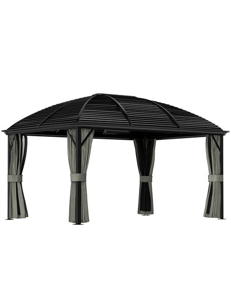 Outsunny 3 x 4m Hardtop Gazebo Canopy with Metal Roof, Aluminium Gazebo Permanent Pavilion with Netting and Curtains, Dark Grey - pic 119199 | FastDaddyshop