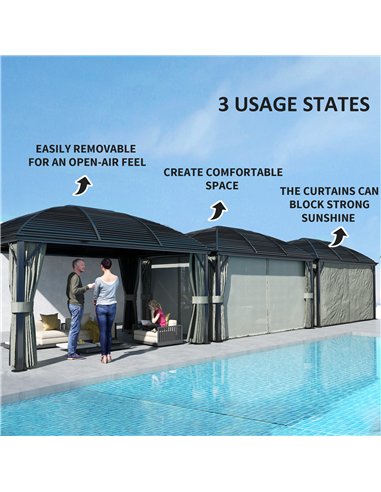 Outsunny 3 x 4m Hardtop Gazebo Canopy with Metal Roof, Aluminium Gazebo Permanent Pavilion with Netting and Curtains, Dark Grey