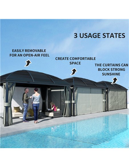 Outsunny 3 x 4m Hardtop Gazebo Canopy with Metal Roof, Aluminium Gazebo Permanent Pavilion with Netting and Curtains, Dark Grey - pic 119202 | FastDaddyshop