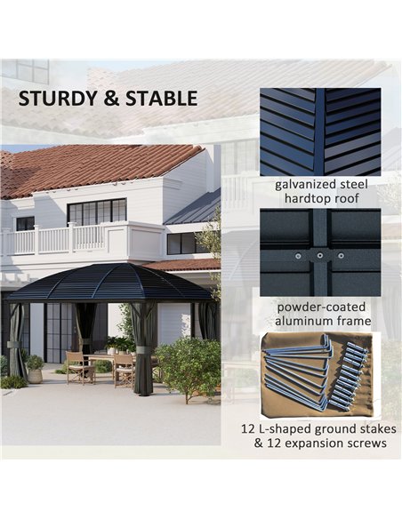 Outsunny 3 x 4m Hardtop Gazebo Canopy with Metal Roof, Aluminium Gazebo Permanent Pavilion with Netting and Curtains, Dark Grey - pic 119203 | FastDaddyshop