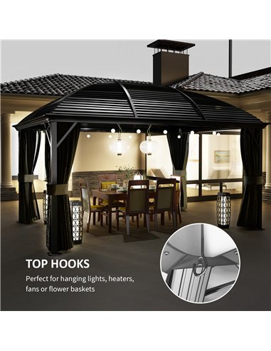 Outsunny 3 x 4m Hardtop Gazebo Canopy with Metal Roof, Aluminium Gazebo Permanent Pavilion with Netting and Curtains, Dark Grey
