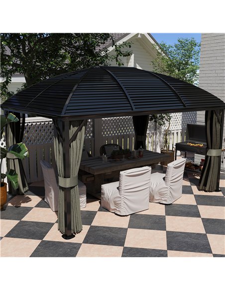 Outsunny 3 x 4m Hardtop Gazebo Canopy with Metal Roof, Aluminium Gazebo Permanent Pavilion with Netting and Curtains, Dark Grey - pic 119207 | FastDaddyshop