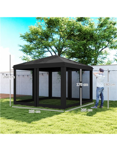 Outsunny 3 x 3 m Pop Up Gazebo, 420D Garden Tent Canopy with Removable Mesh Sidewall Netting, Carry Bag for Garden Patio Outdoor - pic 119210 | FastDaddyshop