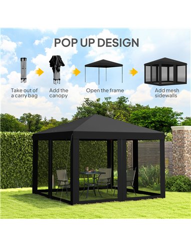 Outsunny 3 x 3 m Pop Up Gazebo, 420D Garden Tent Canopy with Removable Mesh Sidewall Netting, Carry Bag for Garden Patio Outdoor