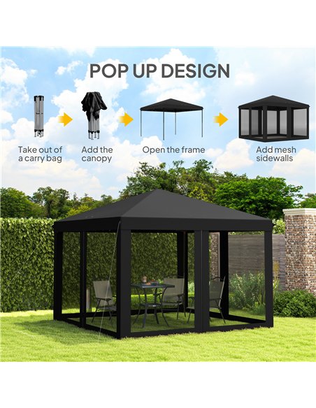 Outsunny 3 x 3 m Pop Up Gazebo, 420D Garden Tent Canopy with Removable Mesh Sidewall Netting, Carry Bag for Garden Patio Outdoor - pic 119211 | FastDaddyshop