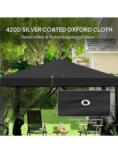 Outsunny 3 x 3 m Pop Up Gazebo, 420D Garden Tent Canopy with Removable Mesh Sidewall Netting, Carry Bag for Garden Patio Outdoor - pic 119212 | FastDaddyshop