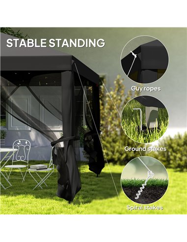 Outsunny 3 x 3 m Pop Up Gazebo, 420D Garden Tent Canopy with Removable Mesh Sidewall Netting, Carry Bag for Garden Patio Outdoor