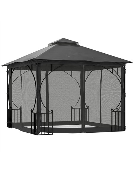 Outsunny 3 x 3(m) Garden Gazebo Patio Party Tent Shelter Outdoor Canopy Double Tier Sun Shade Metal Frame Netting, Dark Grey - pic 119217 | FastDaddyshop