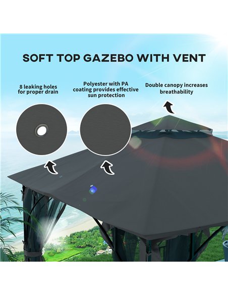 Outsunny 3 x 3(m) Garden Gazebo Patio Party Tent Shelter Outdoor Canopy Double Tier Sun Shade Metal Frame Netting, Dark Grey - pic 119220 | FastDaddyshop