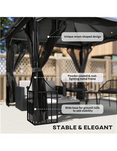 Outsunny 3 x 3(m) Garden Gazebo Patio Party Tent Shelter Outdoor Canopy Double Tier Sun Shade Metal Frame Netting, Dark Grey