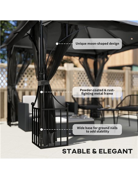 Outsunny 3 x 3(m) Garden Gazebo Patio Party Tent Shelter Outdoor Canopy Double Tier Sun Shade Metal Frame Netting, Dark Grey - pic 119221 | FastDaddyshop