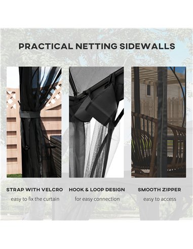 Outsunny 3 x 3(m) Garden Gazebo Patio Party Tent Shelter Outdoor Canopy Double Tier Sun Shade Metal Frame Netting, Dark Grey