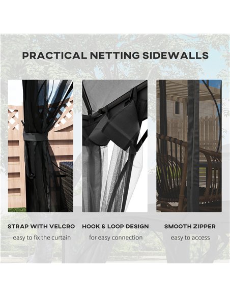 Outsunny 3 x 3(m) Garden Gazebo Patio Party Tent Shelter Outdoor Canopy Double Tier Sun Shade Metal Frame Netting, Dark Grey - pic 119222 | FastDaddyshop