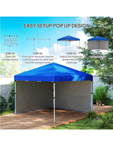 Outsunny 3 x 3 (M) Pop Up Gazebo, UPF 30+ with 2 Sidewalls, Leg Weight Bags and Wheeled Bag, Height Adjustable Party Tent Event  - pic 119230 | FastDaddyshop