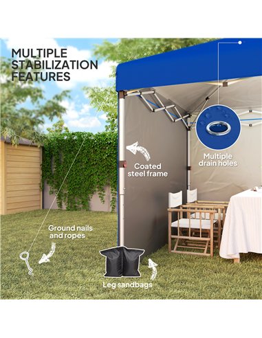 Outsunny 3 x 3 (M) Pop Up Gazebo, UPF 30+ with 2 Sidewalls, Leg Weight Bags and Wheeled Bag, Height Adjustable Party Tent Event 