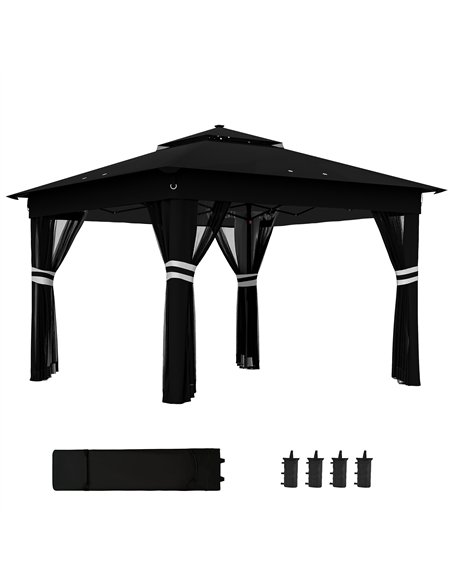 Outsunny 3 x 3(m) Pop Up Gazebo Party Tent with Solar-Powered LED Lights, Adjustable Event Shelter with Netting, Black - pic 119235 | FastDaddyshop
