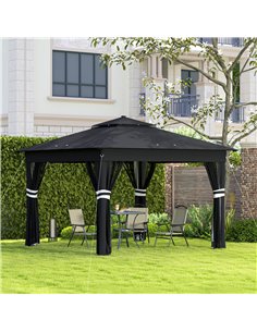 Outsunny 3 x 3(m) Pop Up Gazebo Party Tent with Solar-Powered LED Lights, Adjustable Event Shelter with Netting, Black 2