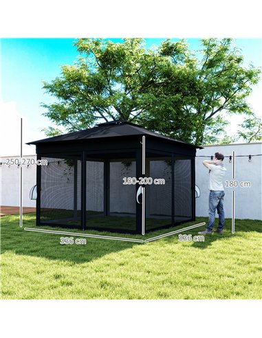 Outsunny 3 x 3(m) Pop Up Gazebo Party Tent with Solar-Powered LED Lights, Adjustable Event Shelter with Netting, Black