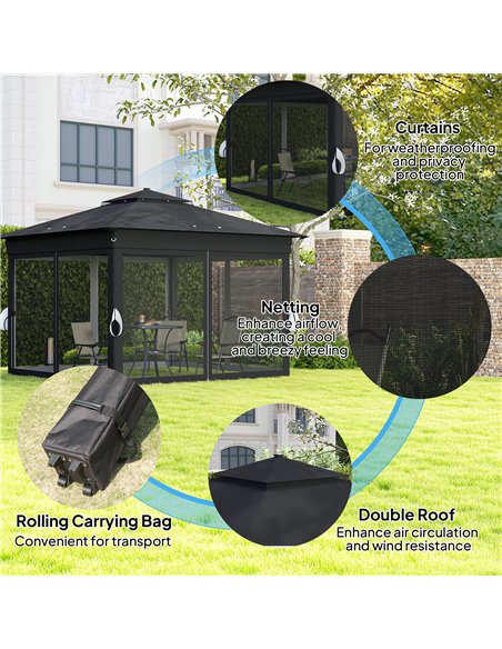 Outsunny 3 x 3(m) Pop Up Gazebo Party Tent with Solar-Powered LED Lights, Adjustable Event Shelter with Netting, Black - pic 119239 | FastDaddyshop