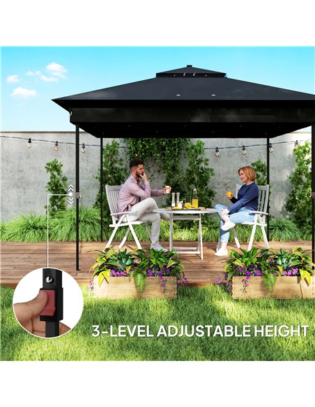 Outsunny 3 x 3(m) Pop Up Gazebo Party Tent with Solar-Powered LED Lights, Adjustable Event Shelter with Netting, Black - pic 119241 | FastDaddyshop