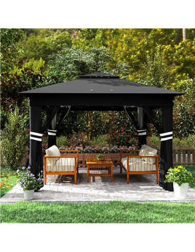 Outsunny 3 x 3(m) Pop Up Gazebo Party Tent with Solar-Powered LED Lights, Adjustable Event Shelter with Netting, Black