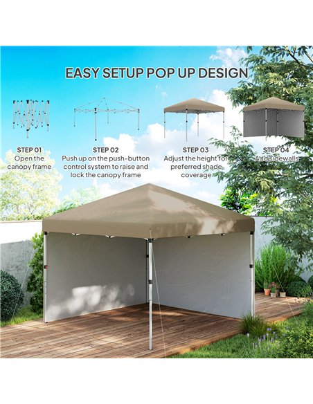 Outsunny 3 x 3 (M) Pop Up Gazebo, UPF 30+ with 2 Sidewalls, Leg Weight Bags and Wheeled Bag, Height Adjustable Party Tent Event  - pic 119248 | FastDaddyshop