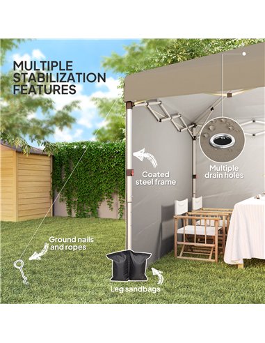 Outsunny 3 x 3 (M) Pop Up Gazebo, UPF 30+ with 2 Sidewalls, Leg Weight Bags and Wheeled Bag, Height Adjustable Party Tent Event 