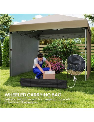 Outsunny 3 x 3 (M) Pop Up Gazebo, UPF 30+ with 2 Sidewalls, Leg Weight Bags and Wheeled Bag, Height Adjustable Party Tent Event 