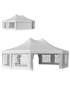 Outsunny 10 Sides Decagonal Garden Gazebo Marquee Party Tent Wedding Canopy Outdoor Heavy Duty Metal Frame (8.9m x 6.5m) - White