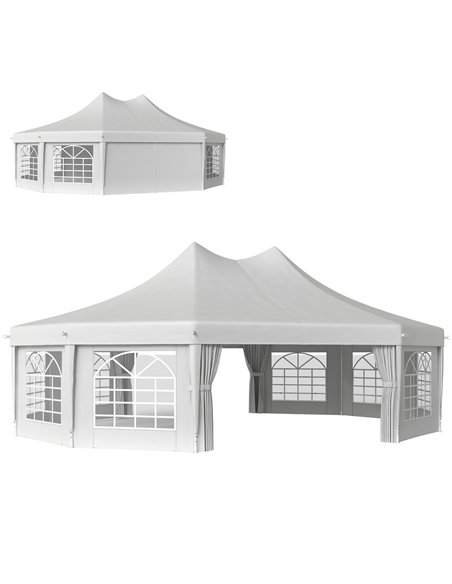 Outsunny 10 Sides Decagonal Garden Gazebo Marquee Party Tent Wedding Canopy Outdoor Heavy Duty Metal Frame (8.9m x 6.5m) - White - pic 119262 | FastDaddyshop