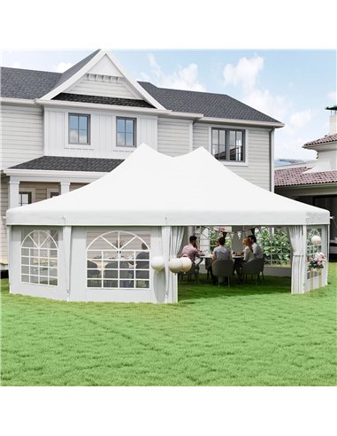 Outsunny 10 Sides Decagonal Garden Gazebo Marquee Party Tent Wedding Canopy Outdoor Heavy Duty Metal Frame (8.9m x 6.5m) - White
