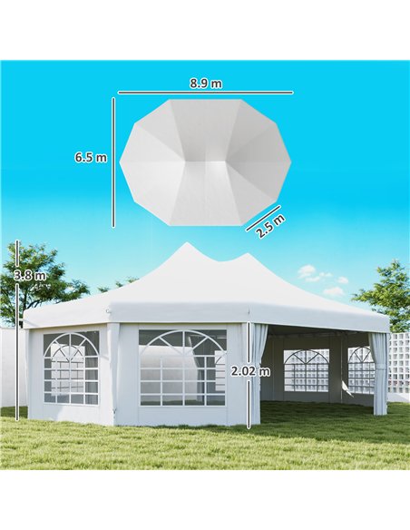 Outsunny 10 Sides Decagonal Garden Gazebo Marquee Party Tent Wedding Canopy Outdoor Heavy Duty Metal Frame (8.9m x 6.5m) - White - pic 119264 | FastDaddyshop