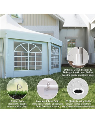 Outsunny 10 Sides Decagonal Garden Gazebo Marquee Party Tent Wedding Canopy Outdoor Heavy Duty Metal Frame (8.9m x 6.5m) - White
