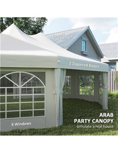 Outsunny 10 Sides Decagonal Garden Gazebo Marquee Party Tent Wedding Canopy Outdoor Heavy Duty Metal Frame (8.9m x 6.5m) - White