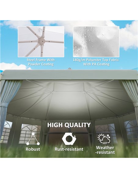 Outsunny 10 Sides Decagonal Garden Gazebo Marquee Party Tent Wedding Canopy Outdoor Heavy Duty Metal Frame (8.9m x 6.5m) - White - pic 119267 | FastDaddyshop