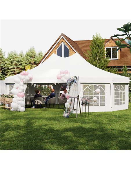 Outsunny 10 Sides Decagonal Garden Gazebo Marquee Party Tent Wedding Canopy Outdoor Heavy Duty Metal Frame (8.9m x 6.5m) - White - pic 119269 | FastDaddyshop