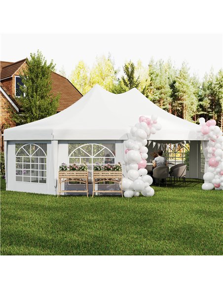 Outsunny 10 Sides Decagonal Garden Gazebo Marquee Party Tent Wedding Canopy Outdoor Heavy Duty Metal Frame (8.9m x 6.5m) - White - pic 119270 | FastDaddyshop